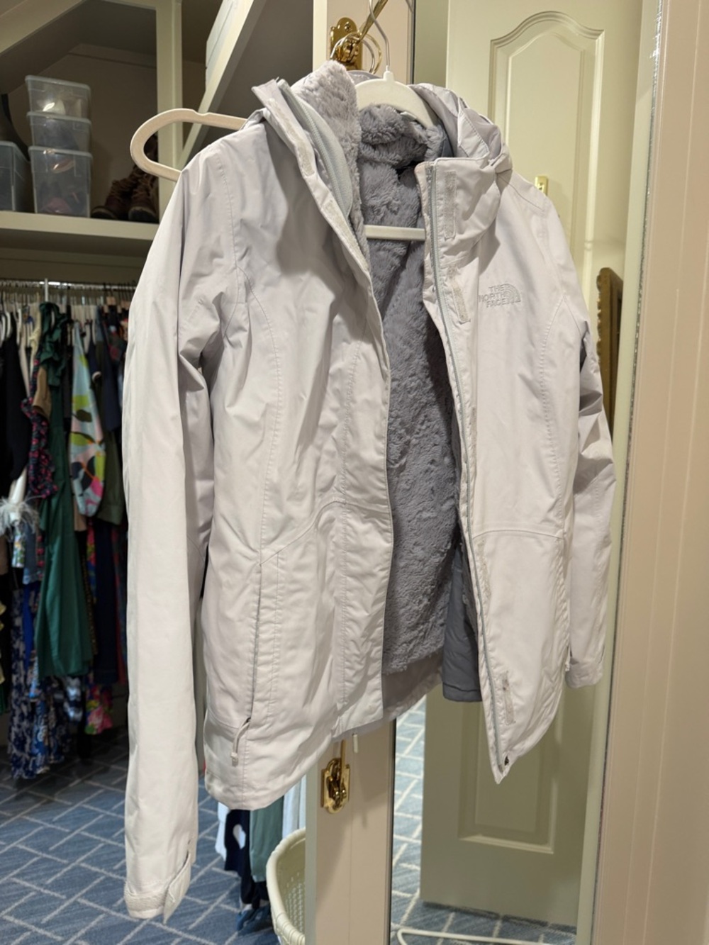 The North Face Light Gray Hooded Fleece-Lined Jacket